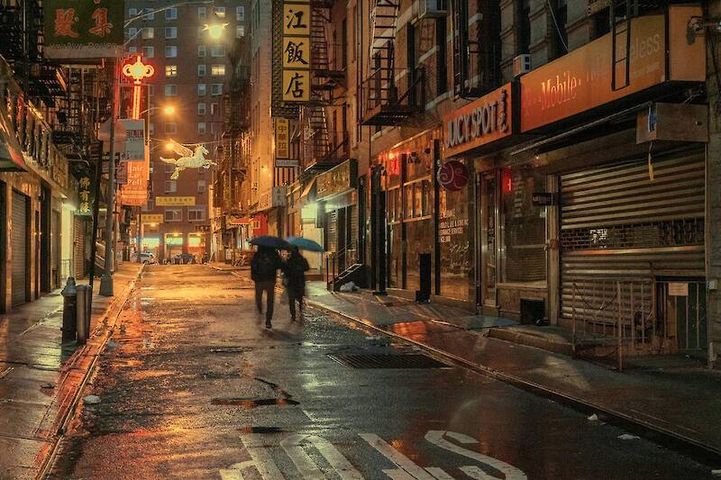 Ludwig Favre “Chinatown, New York, Rainy Day.”