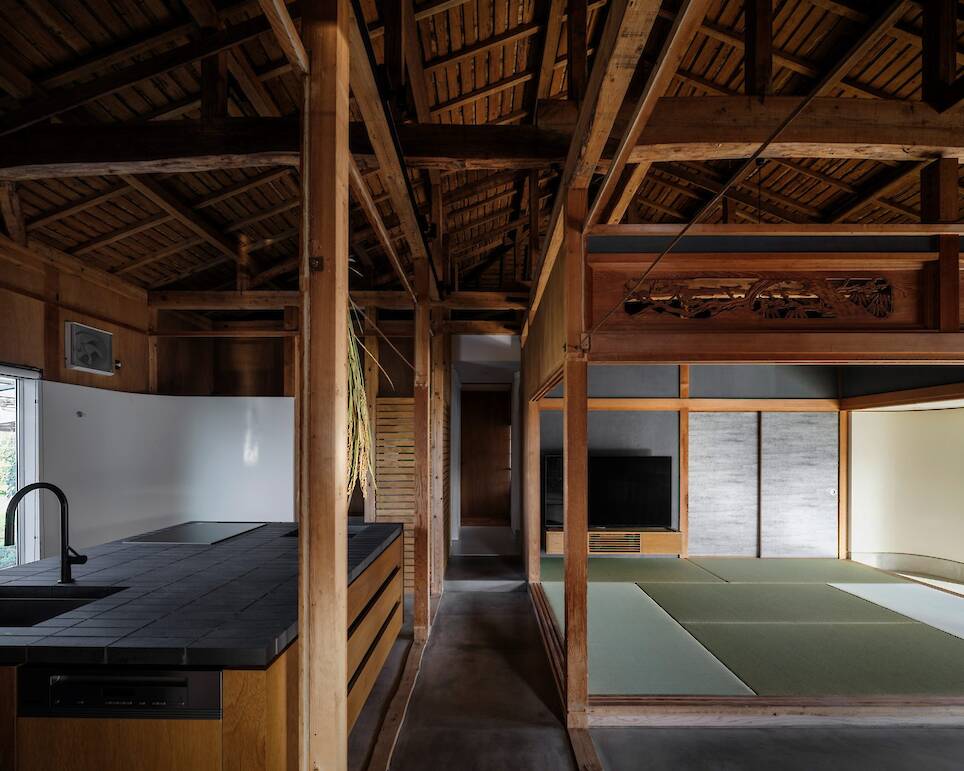 Partitions between the living, dining and kitchen spaces were removed