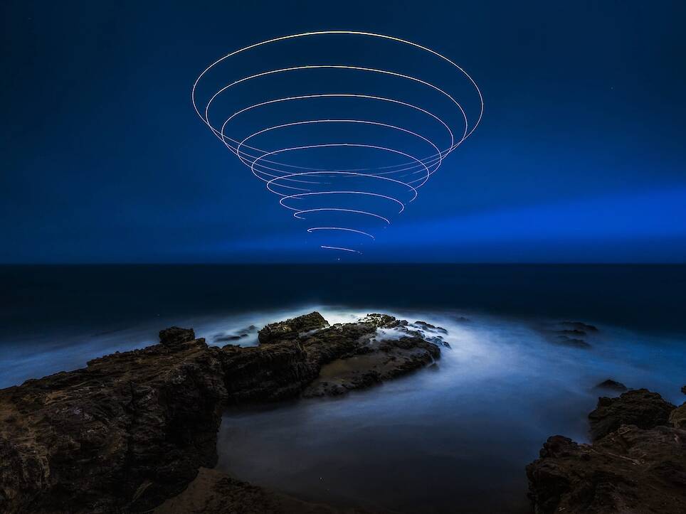 Elliot McGucken Suspends Einstein’s ‘Light Cones’ Over Desert Expanses