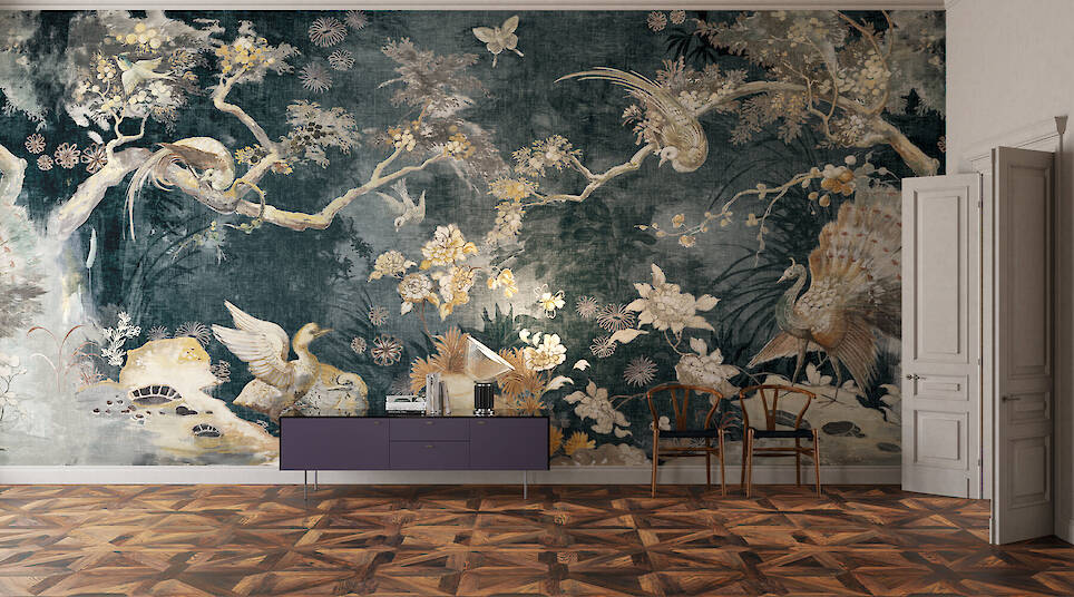 Exotic and painterly vistas unfold across inkiostro bianco’s fine art wallpapers