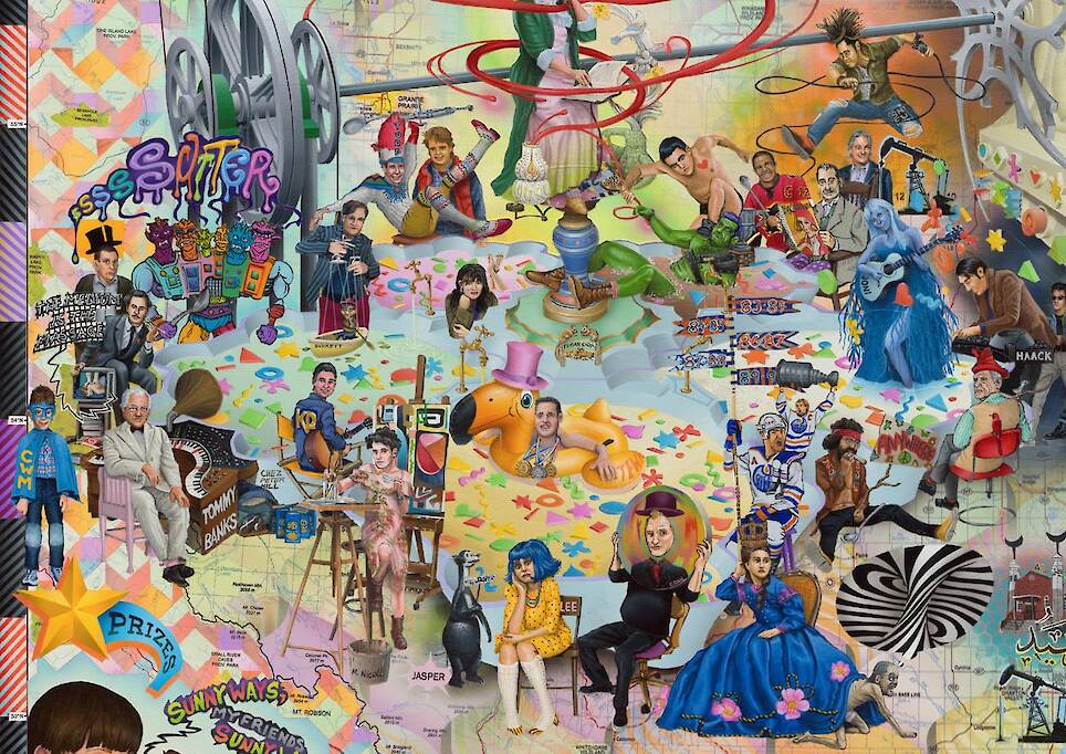 A Visual Cacophony of People, Places, and Things Fill Chris Millar’s Mixed-Media Paintings