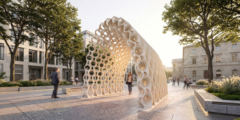 Robotic carving transforms reclaimed stone waste into porous modular system