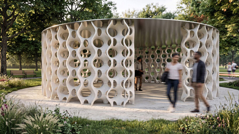 Robotic carving transforms reclaimed stone waste into porous modular system