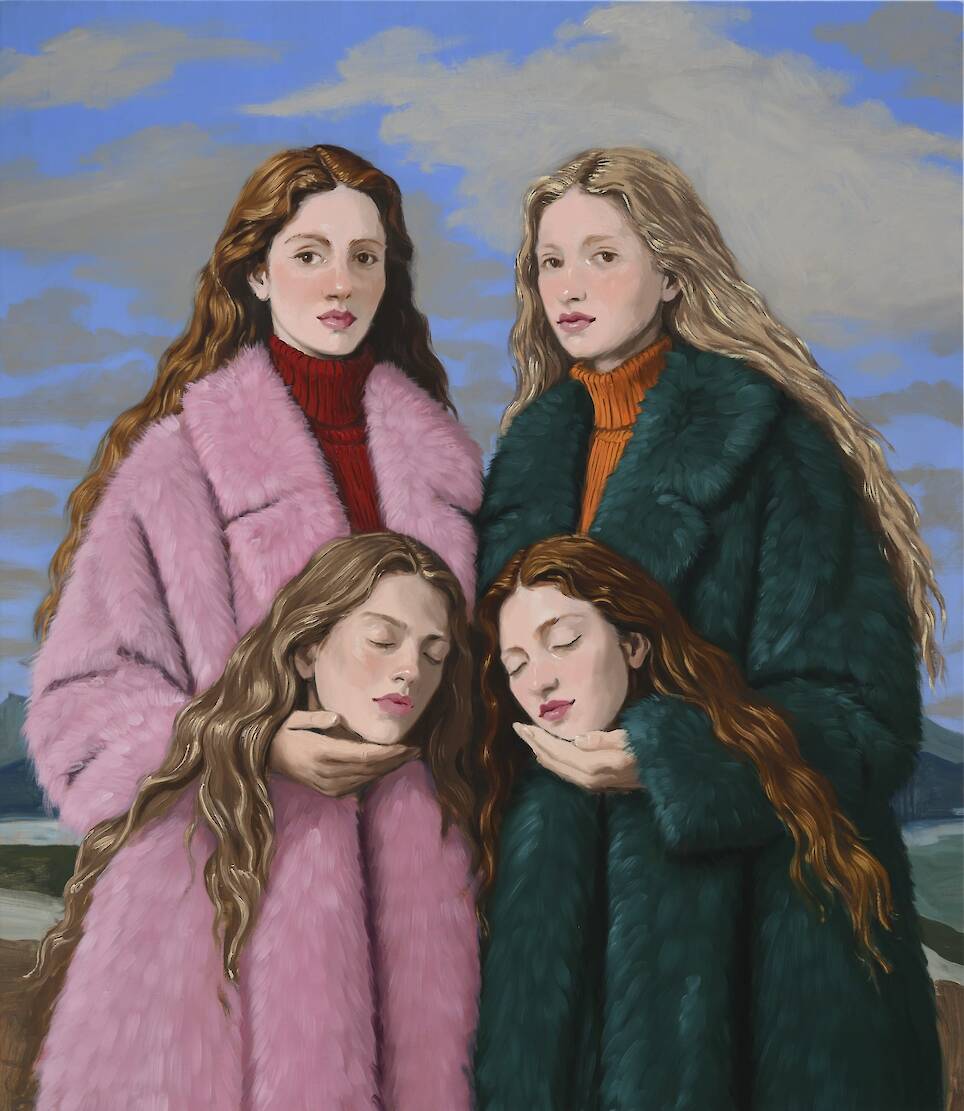 Women Sport Puffer Coats in Bold Baroque Portraits by Nieves González