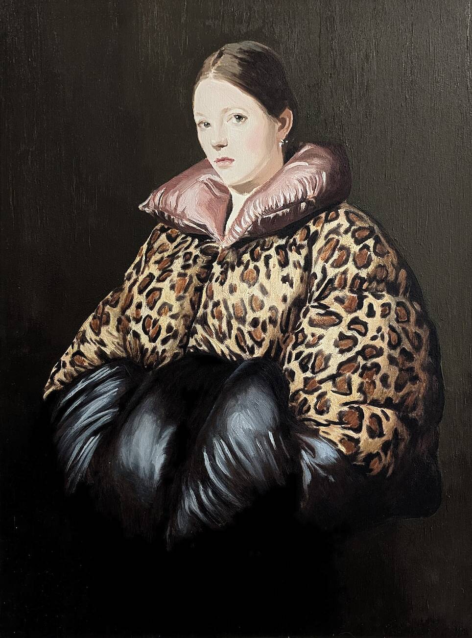Women Sport Puffer Coats in Bold Baroque Portraits by Nieves González