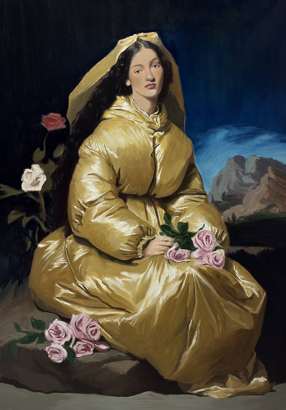 Women Sport Puffer Coats in Bold Baroque Portraits by Nieves González