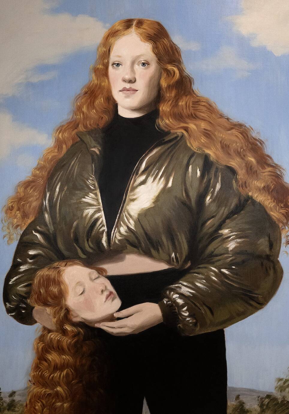 Women Sport Puffer Coats in Bold Baroque Portraits by Nieves González