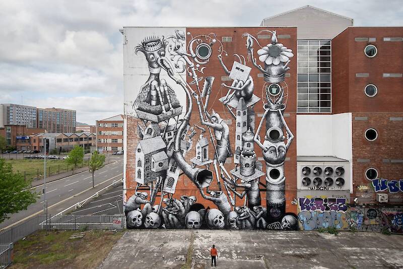 Enigmatic Iconography and Incomplete Narratives Merge in Phlegm’s Murals and Engravings
