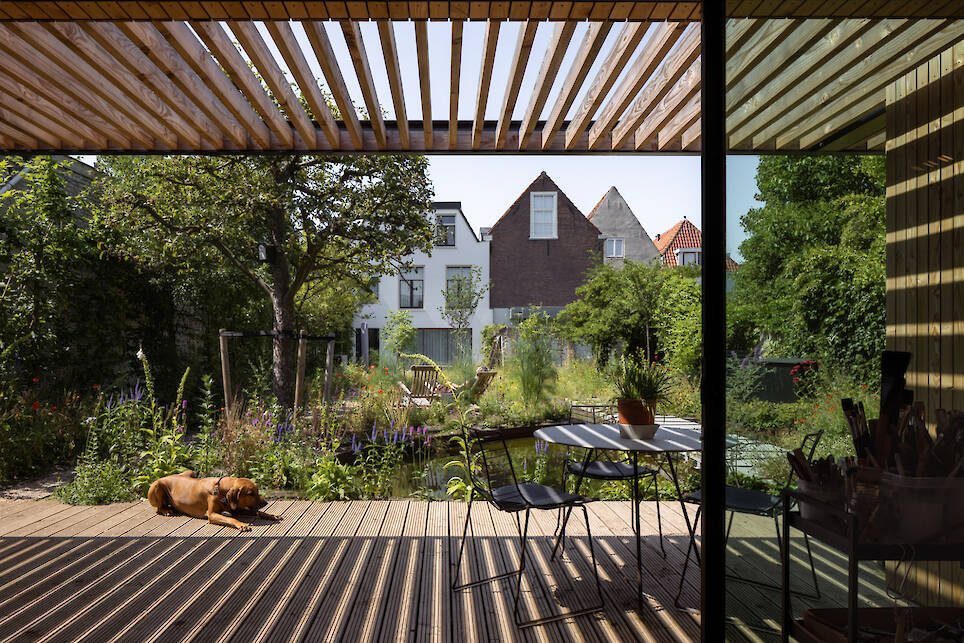 <p>Looking back at the main house from the new studio</p>