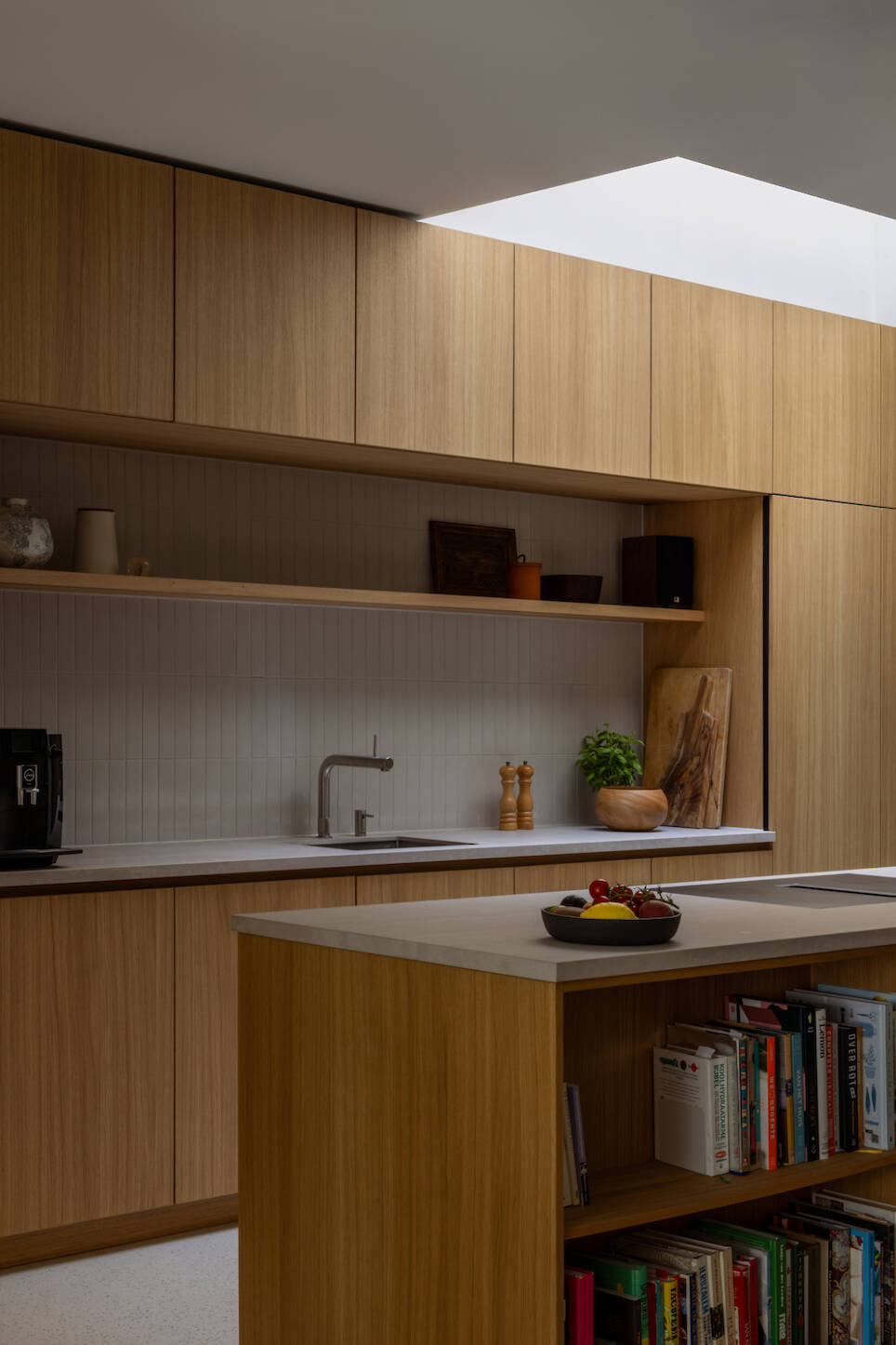 Interior details of the new oak joinery in the refurbished house