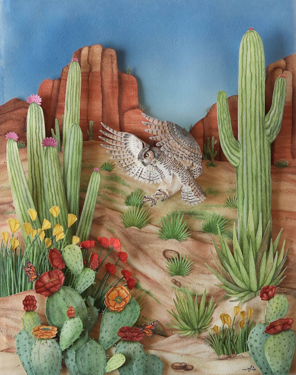 “Desert Dreams (Great Horned Owl)”