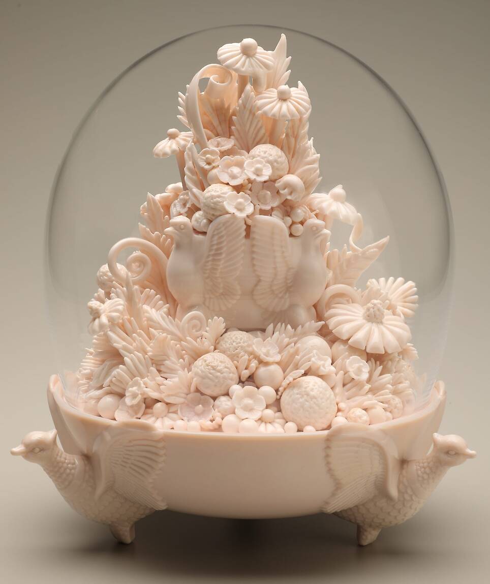 “Pheasants in Shell” (2025), 10.5 x 9 x 9 inches
