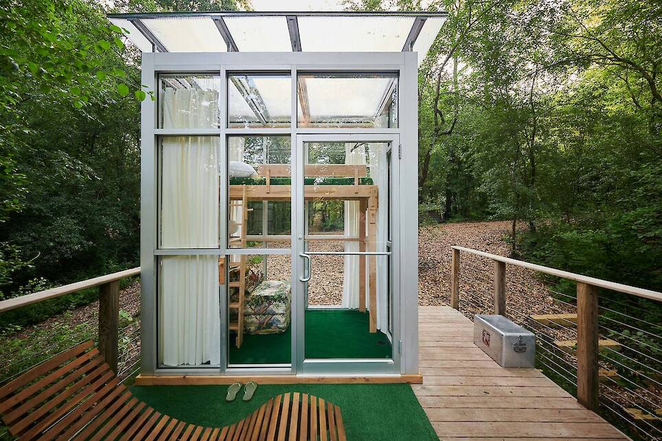 The units rest on decks, which give guests usable outdoor area