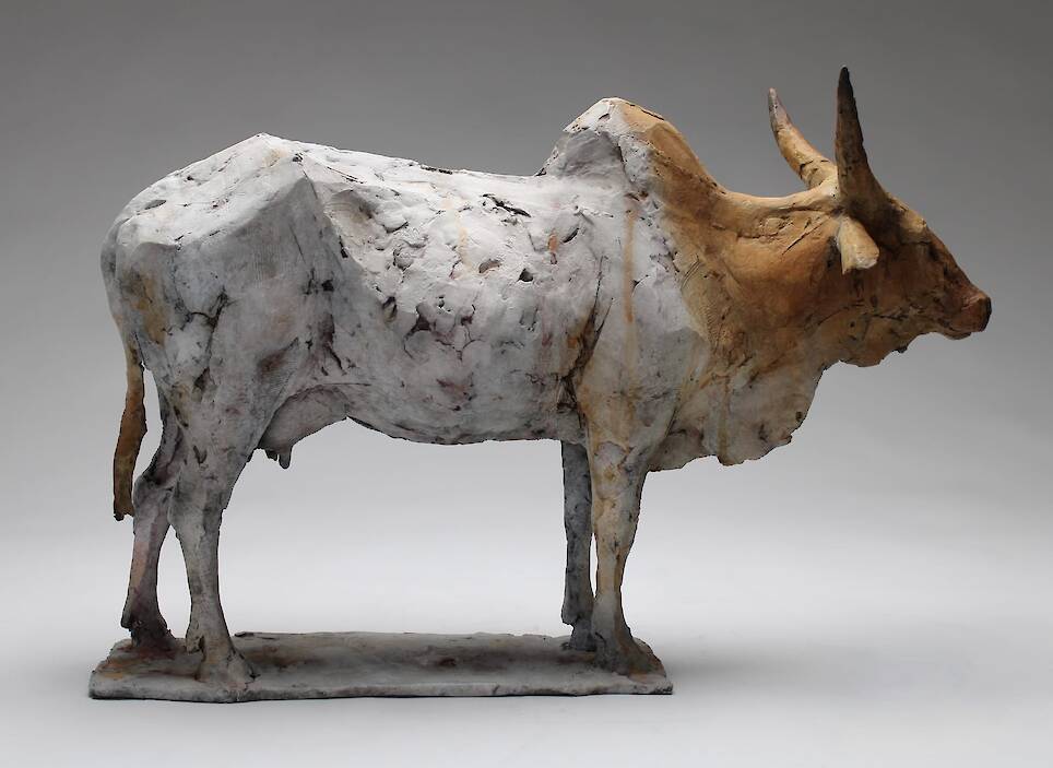 Nichola Theakston, “Sacred Cow” (2025), bronze, edition of 12, 16.5 x 26 x 8 inches. Courtesy of the artist