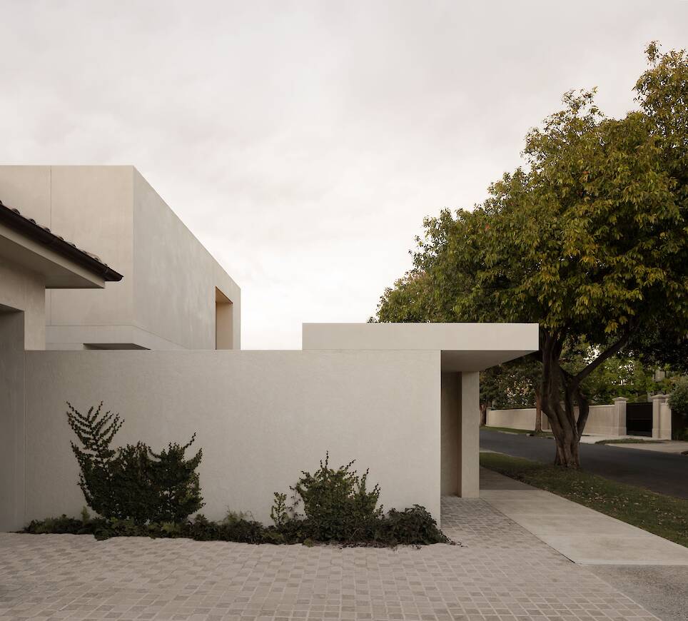 Exterior of white rendered contemporary house