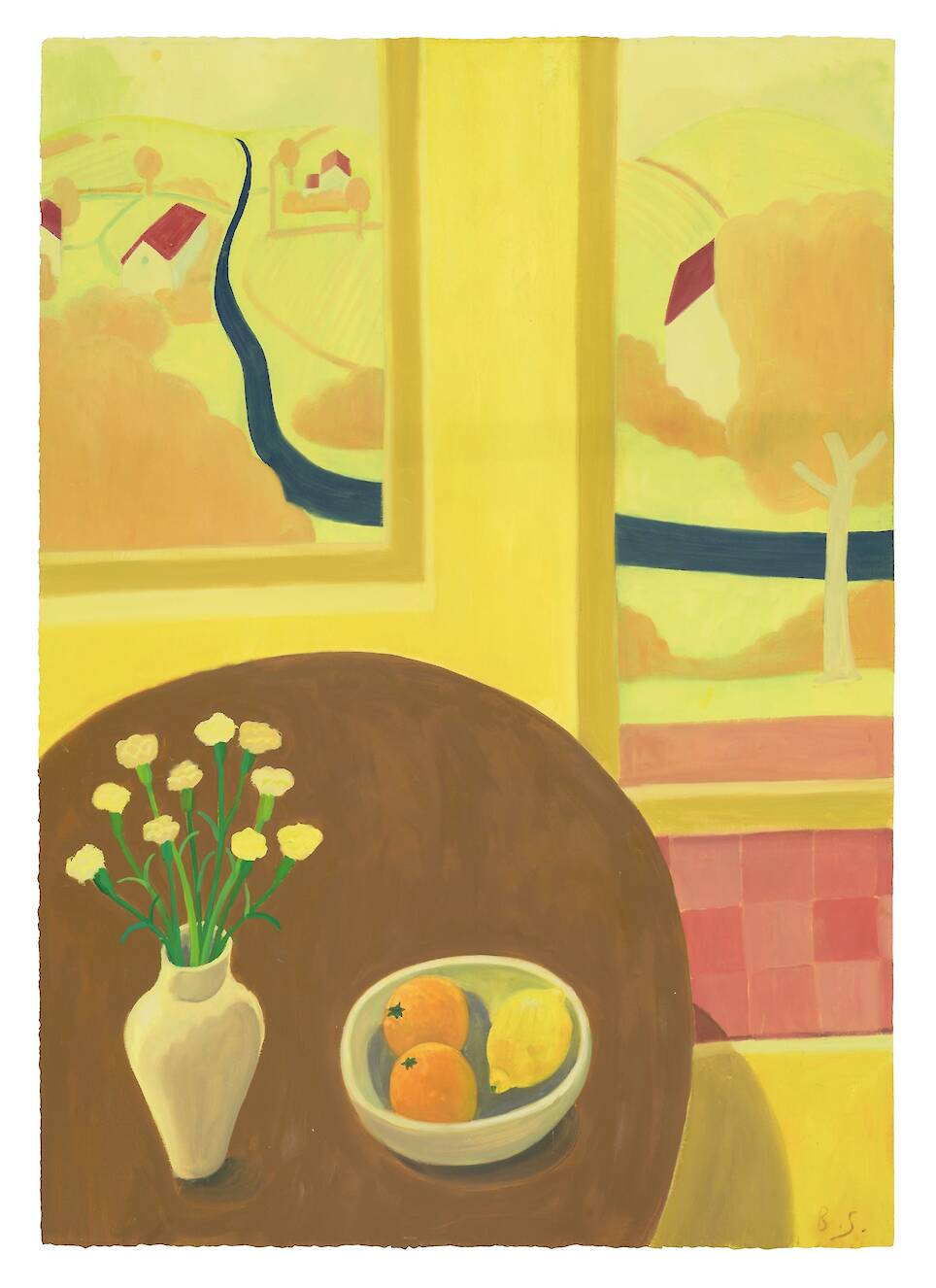 “Still Life in a Yellow Room” (2026), oil paint on paper, 106 x 75 centimeters