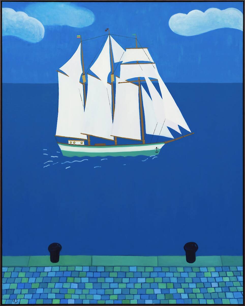 “A Three Masted Ship” (2026), oil and acrylic on canvas, 200 x 160 centimeters