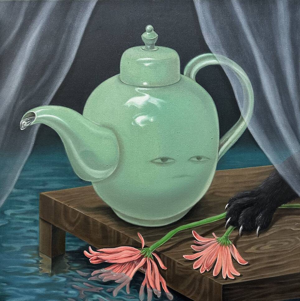 “The Jar” (2025), oil on linen, 70 x 70 centimeters