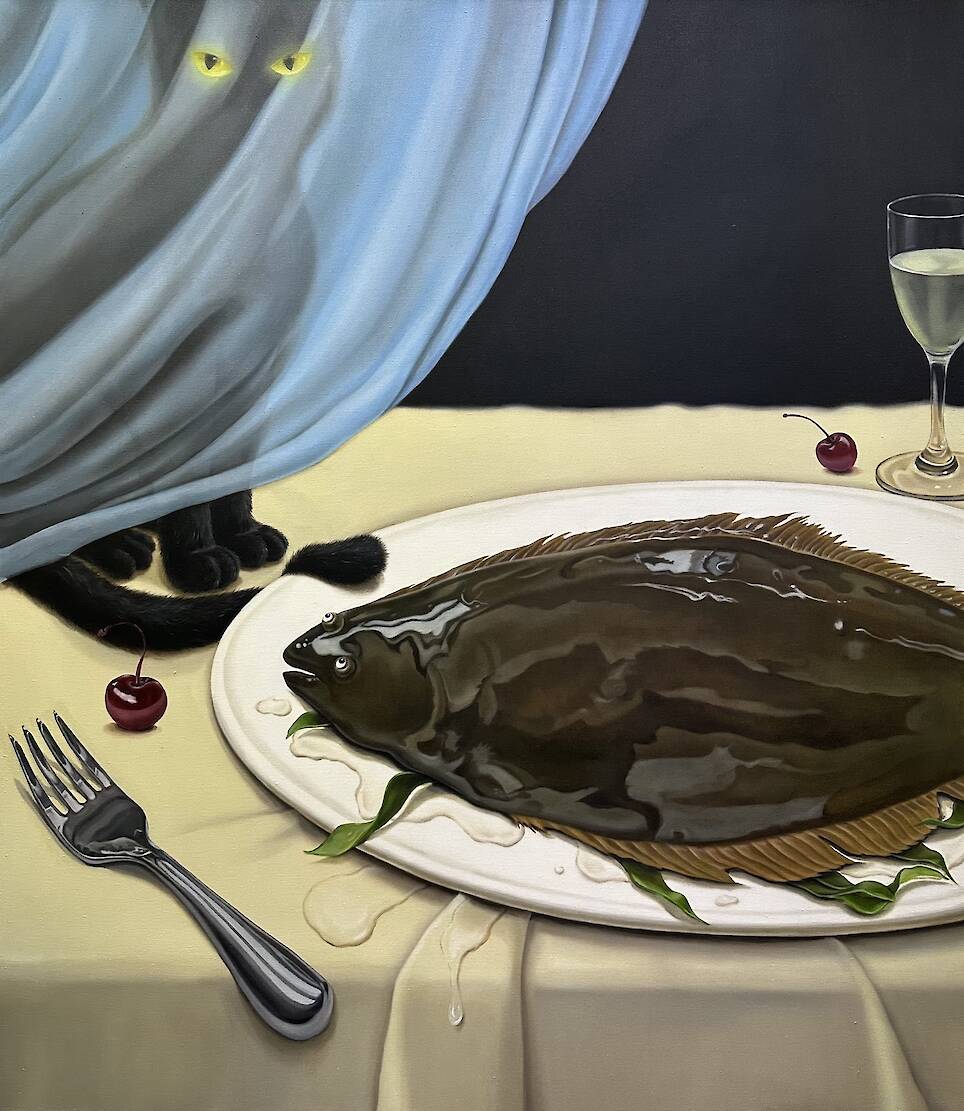“Behind The Veil” (2026), oil on linen, 150 x 130 centimeters