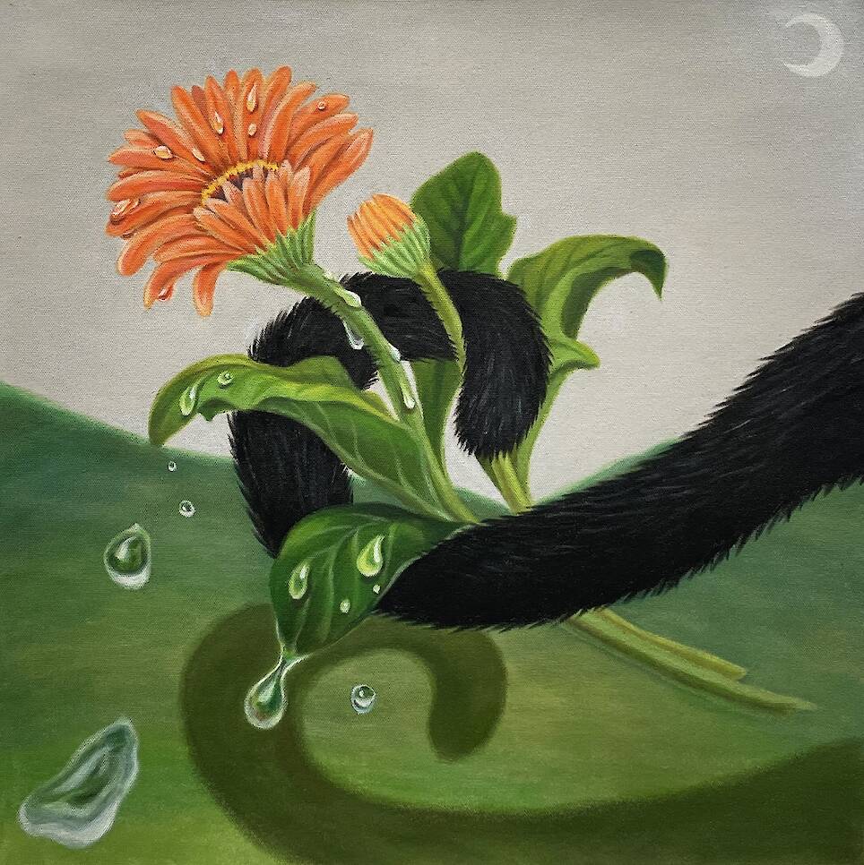 “Stolen Flower” (2023), acrylic on unstretched canvas, 50 x 50 centimeters