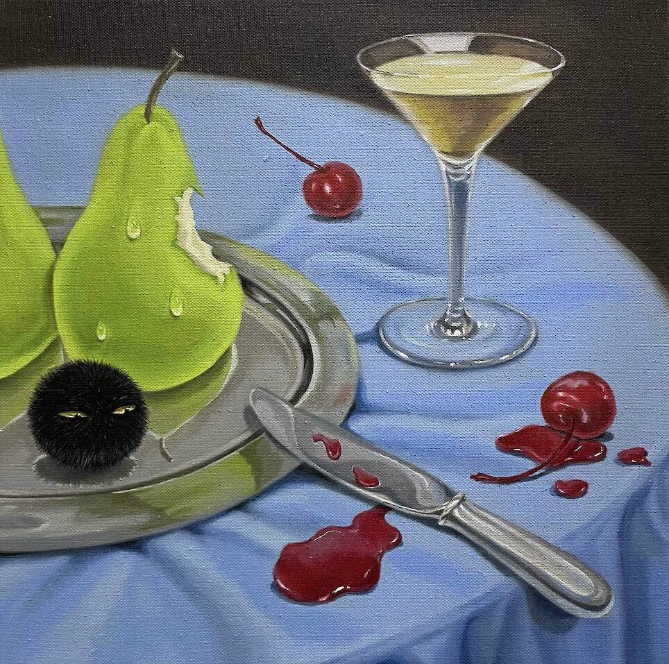 “Cocktail Party” (2024), oil on linen, 30 x 30 centimeters
