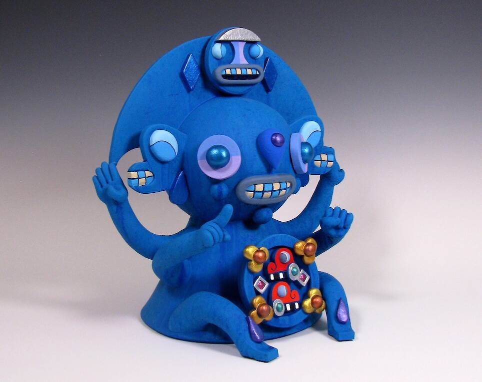 “Petro who is Predicting the Unpredictable” (2026), ceramic with acrylic and metallic paint, 12 x 11 x 8 inches