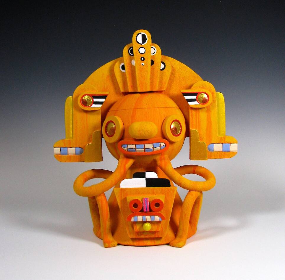 “Cecil Sunspot” (2026), ceramic with acrylic and metallic paint, 13 x 11 x 7.5 inches