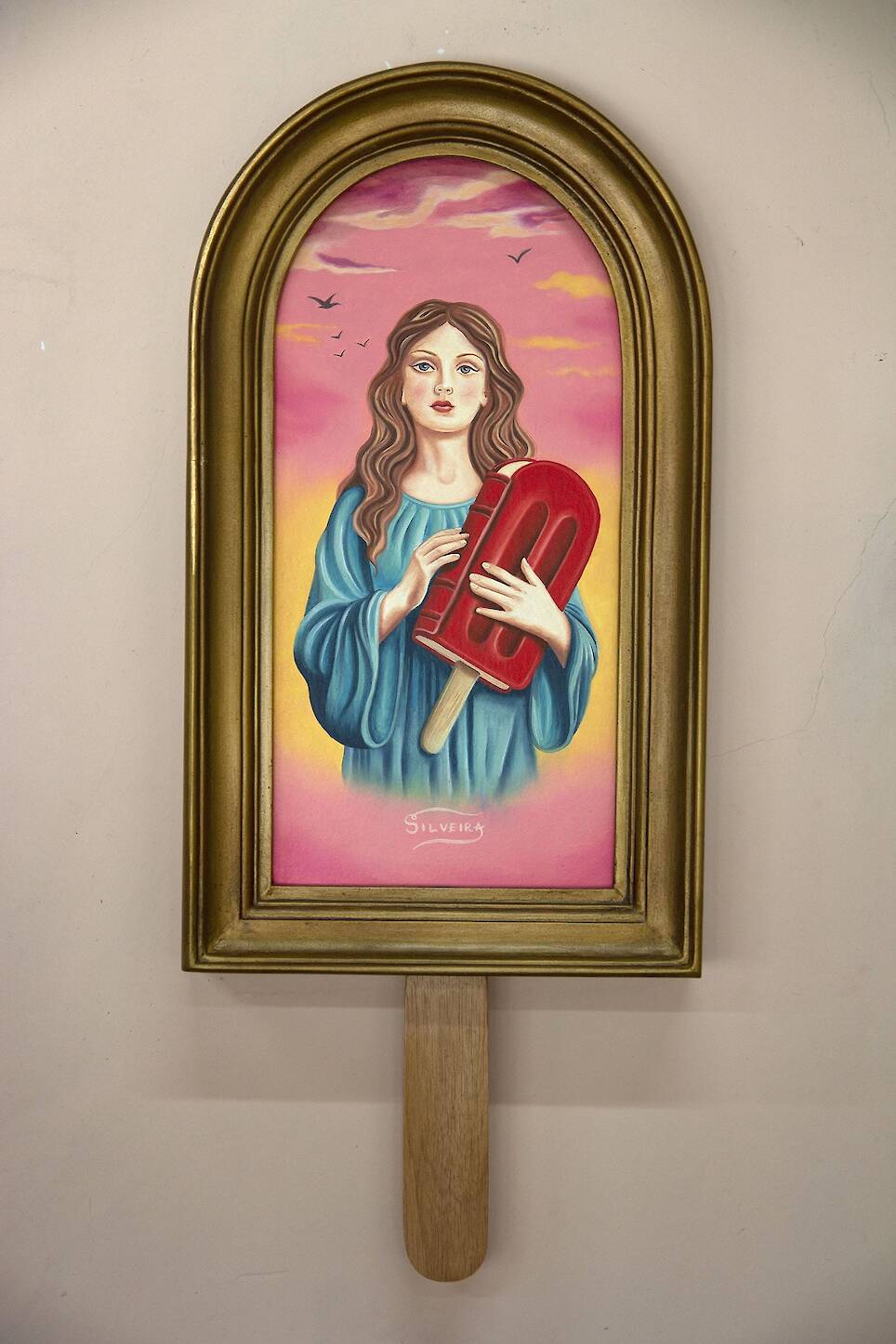 “We Are On the Same Page” (2026), oil painting on handcrafted wood panel, 25 x 58 centimeters