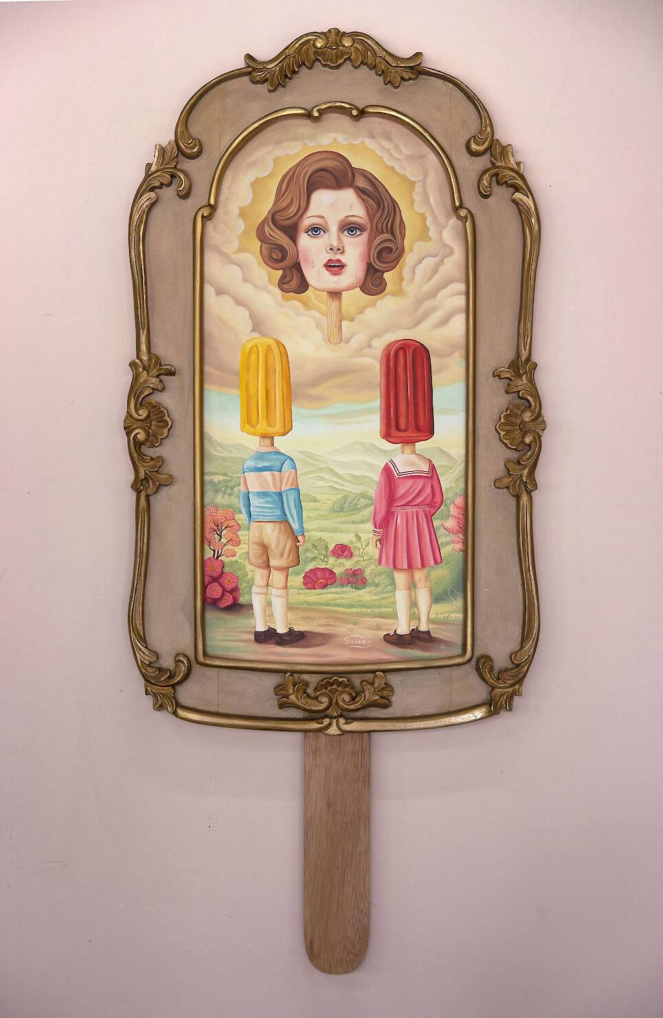 “The Epiphany” (2026), oil painting on hand-carved wood panel, 50 x 105 centimeters