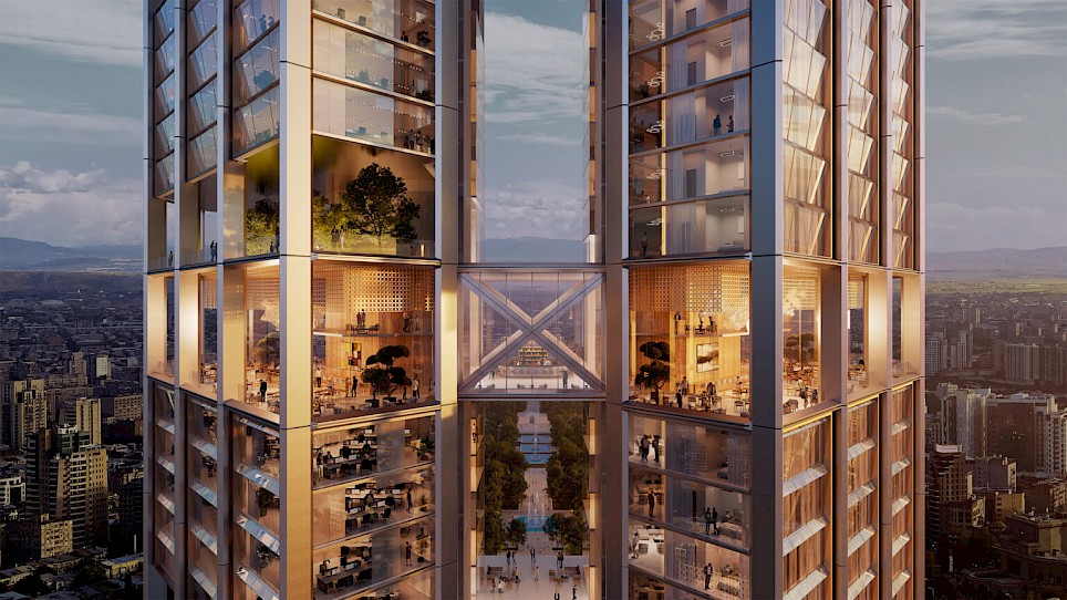Render of World Trade Center Yerevan in Armenia by Foster + Partners