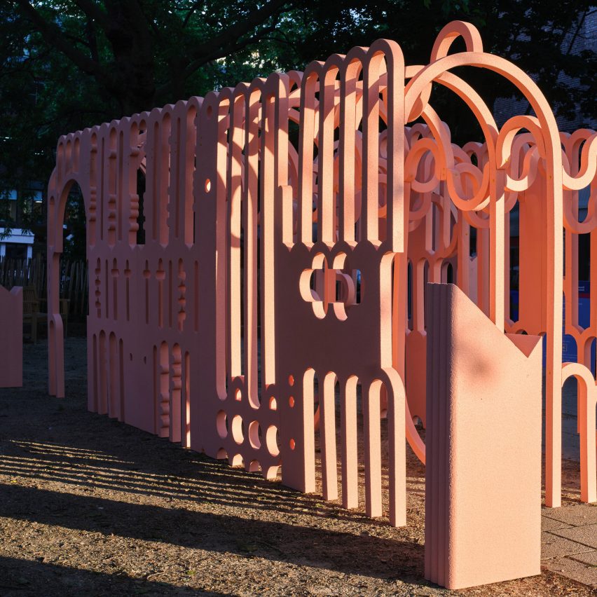 Pink pavilion with multiple arches